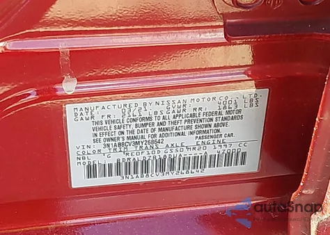 2021 Nissan Sentra Sv Xtronic Cvt z USA, uszkodzony, nr VIN 3N1AB8CV3MY268642